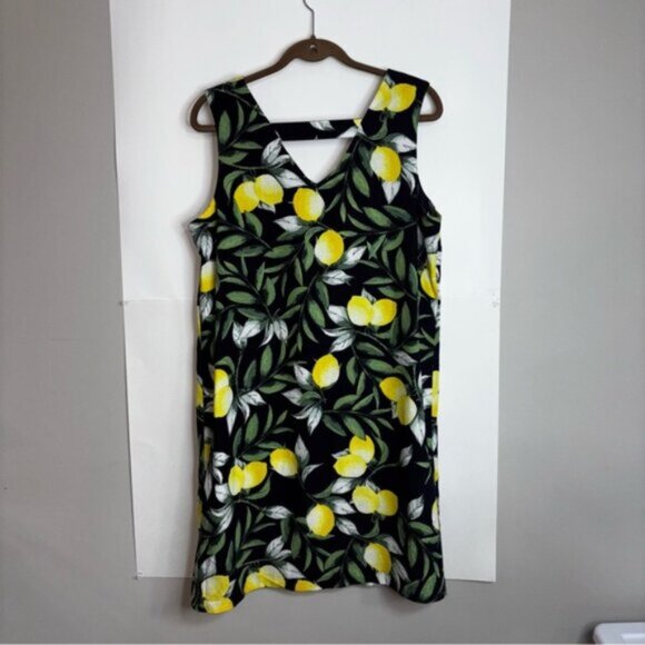 M&Co Lemon Print Sleeveless Dress Women’s 16 Linen Blend Knee Length Navy Dressy - Picture 9 of 9